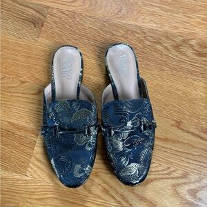 Franco Sarto Navy & Gold Brocade Mule Loafers